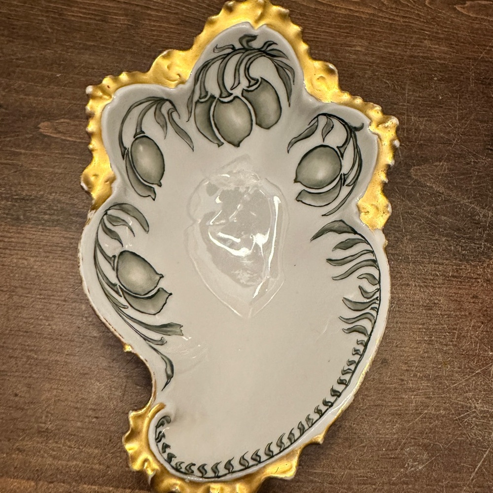 Antique 1908 M.Z. Austria Hand-Painted Porcelain Leaf Dish - Art Nouveau